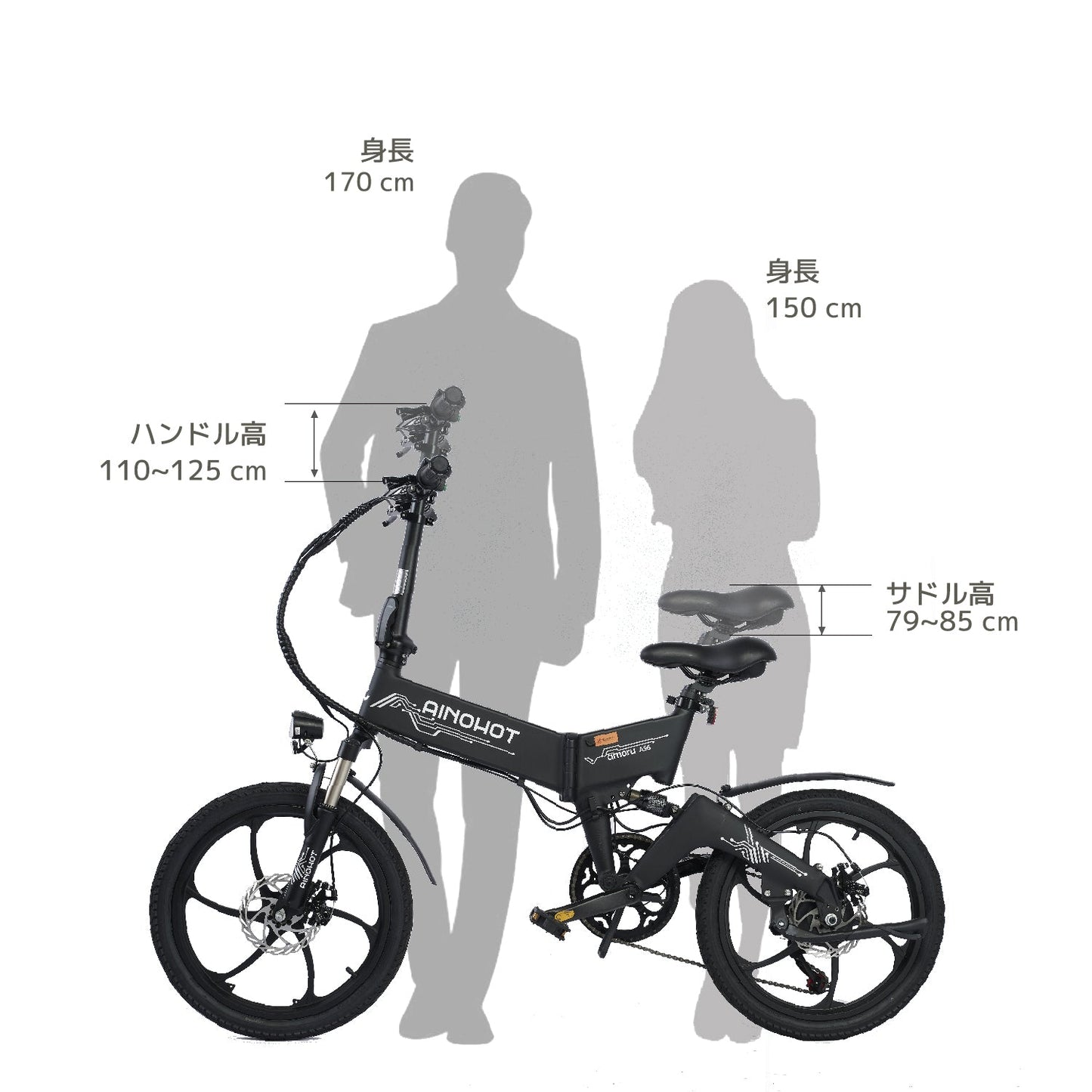AINOHOT AS6  ブラック 小型電動アシスト付き自転車  機能調整図